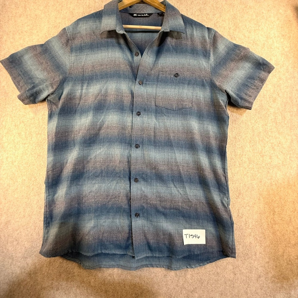 TravisMathew Mens Blue Grey Ombre Stripe‎ Short Sleeve Button Down Shirt Large